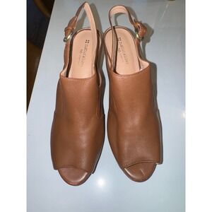 Naturalizer N5 Comfort Brown Leather Peep Toe Slingback Platform Heels‎